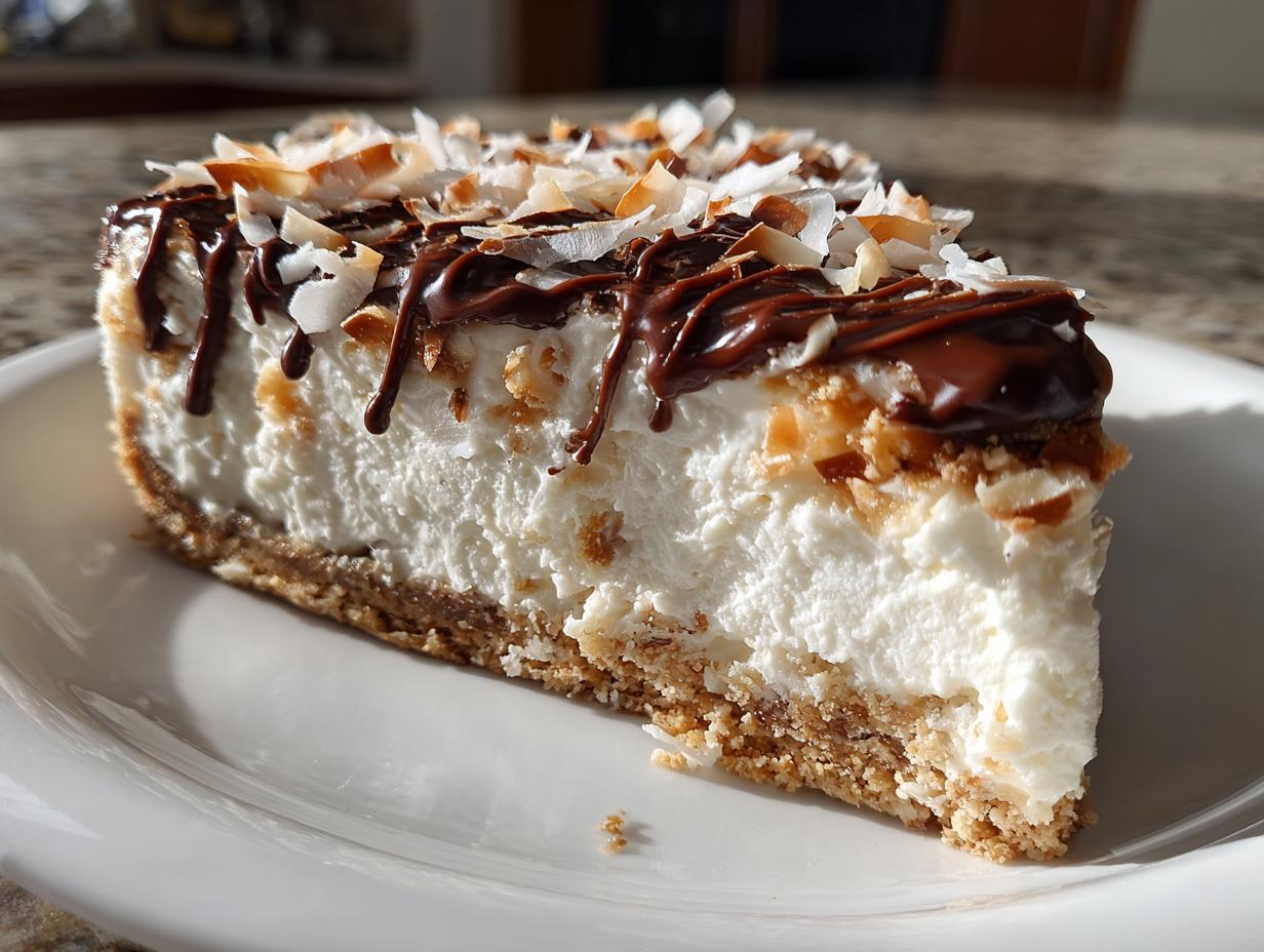 Irresistible 15-Minute Easy No-Bake Almond Joy Cheesecake