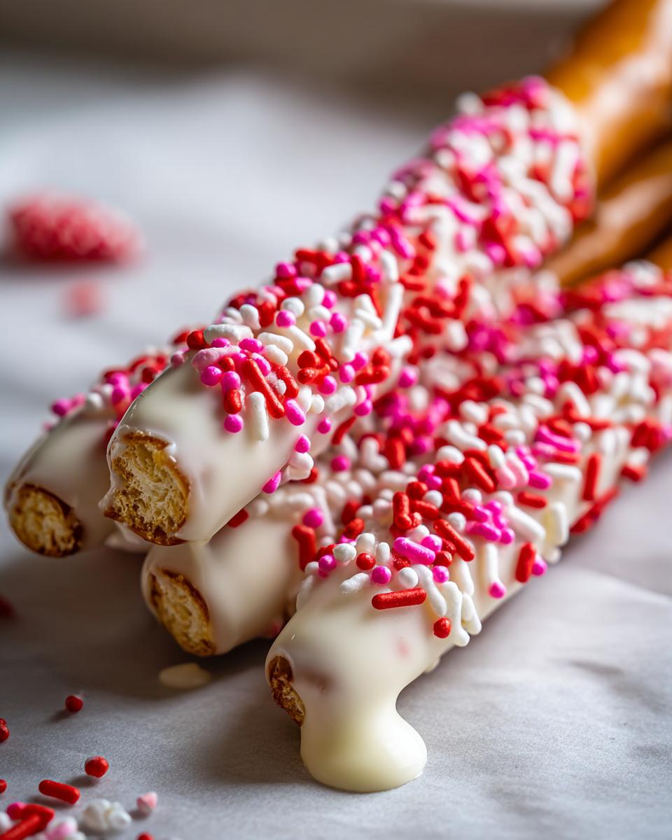 Easy Valentine's White Chocolate Dipped Pretzels - detail 1