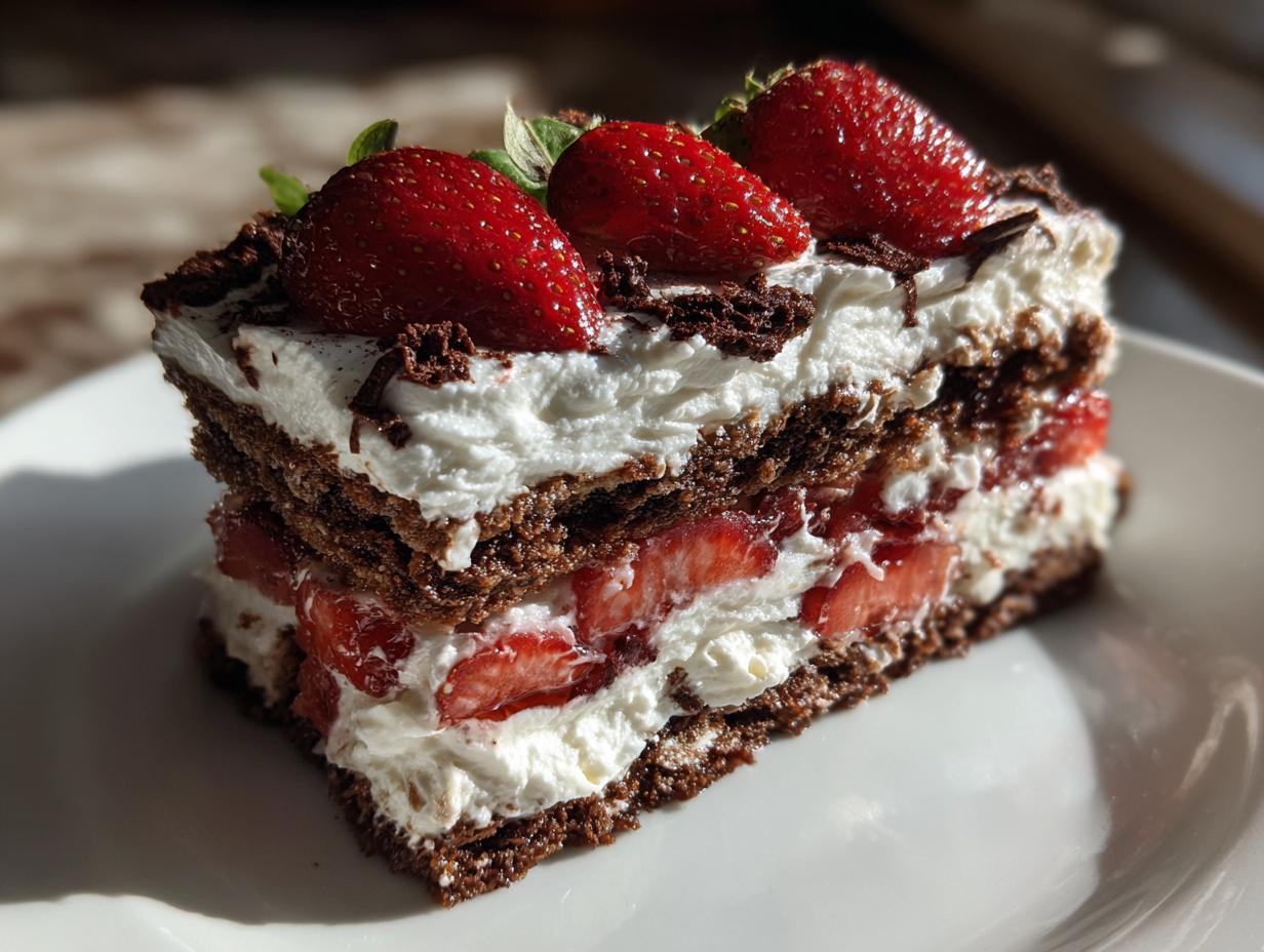 No-Bake Chocolate Strawberry Icebox Cake in 4 Easy Steps